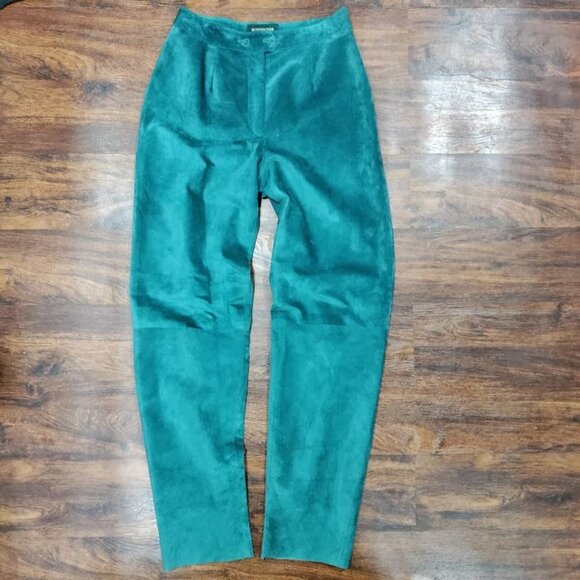 Bushwacker Vintage Teal Genuine Leather Suede High Rise Pants Women's Size 8 - Picture 2 of 16